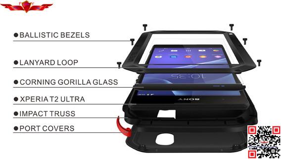 100% Aluminum Qualify Dirtproof/Shockproof/Waterproof Case For Sony Xperia T2 Ultra