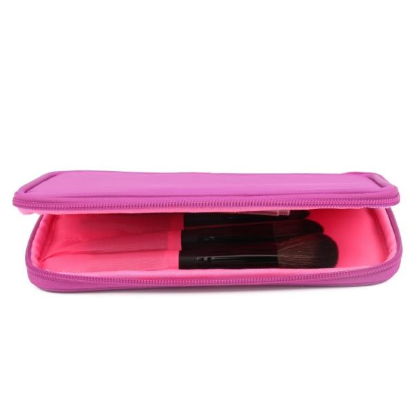 Custom Polyester Zipper Pink Cosmetic Bags , Women's Makeup Bag With Brush Compartment