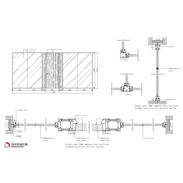 108mm Single Glass Partition Wall Mounted Tempered Glass