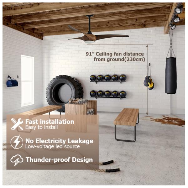 Ventilador de tecto LED com comando remoto e amortecimento de luz Dimmer de apoio Dimmer Sim Rodas descendentes 6