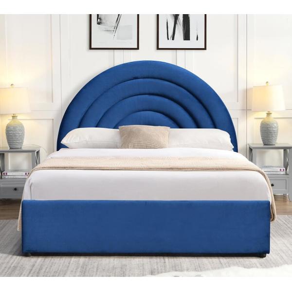 Upholstered Gas Lift Beds King Size Blue Fabric Bedroom Soothing