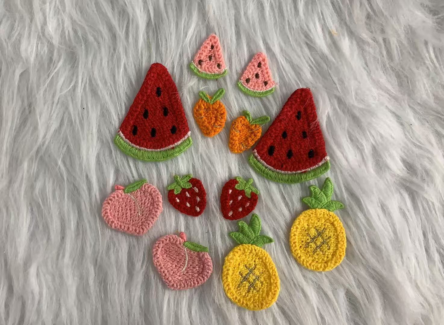 Colorful Imitate Handmade Fruit patches Watermelon Strawberry Pineapple Peach Carrot  Cute Fruit Motif Imitation Handmade Applique Patches for Kids Garment Accessories