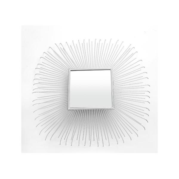 Square Sunburst Wall Art Mirror Silver Layered Metal Frame Mirrored Wall Decor
