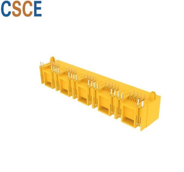 Unshielded RJ45 Modular Jack 1×5 Port Voltage Rating 125V With Yellow / Green LED