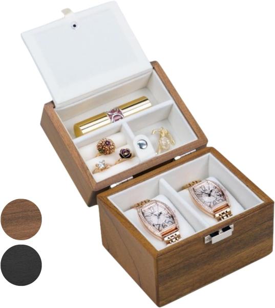Watch Box, Watch Travel Case For Men, Wood Watch And Jewelry Holder Organizer For Woman, Portable Protection 2-Slot Watc