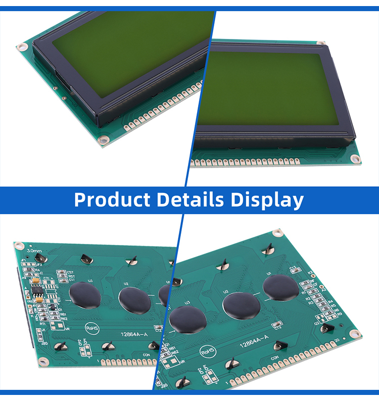 Yellow Green Film 20 PIN Drill Chain LCD Display 12864A-A With Array Backlight 5V NT7108C Parallel Port