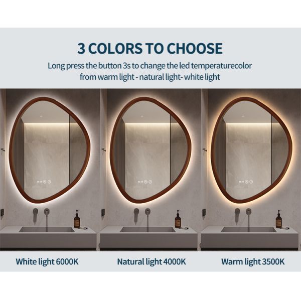 Walnut Color Wood Frame LED Mirror Illuminated Bathroom Decorative Mirror