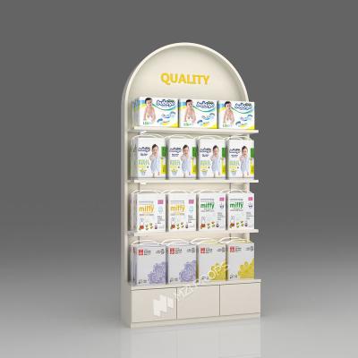 Mom & Baby Display Showcase Curved Paper Products Cabinet Baby Display Shelf for Maternity Shop Interior Design