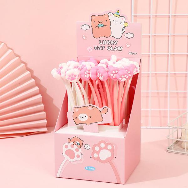 6 Pcs Cute Cartoon Gel Ink Pens, Shake Gel Pens For Kids And Girl,Kawaii Writing Pens Set For School Party Office Home,Student Gifts(0.5mm,Cat Paw Design,Blacak), Yellow&Pink