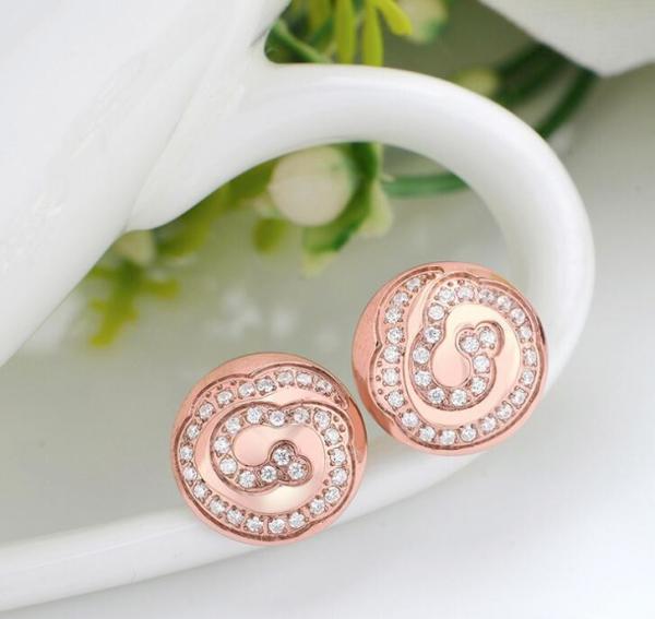 18K Rose Gold Stainless Steel Jewelry Flower Fashion Earrings Women Jewelry Round Shiny Ear Stud