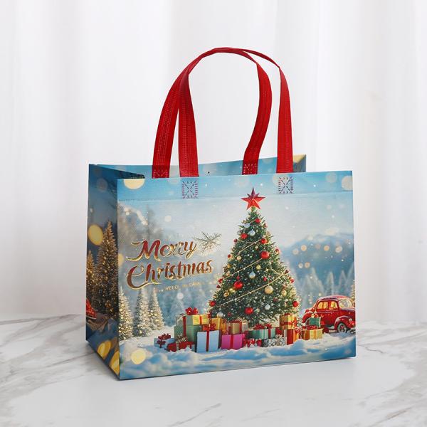 Sacs de Noël imprimés laminés non tissés Sacs de shopping non tissés