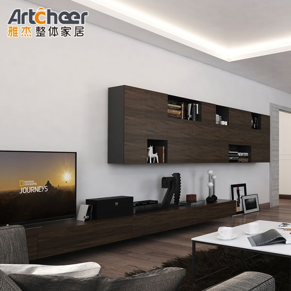 Modern Luxury Mahogany Veneer TV Cabinet with Adjustable Height and Wall Mounted Design