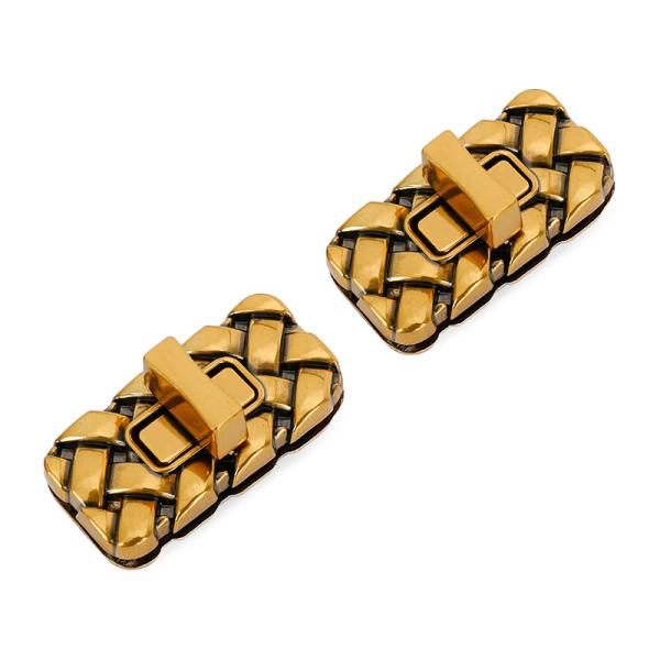 Rectangular Woven Tote Bag Metal Twist Lock Gold Handbag Purse Lock