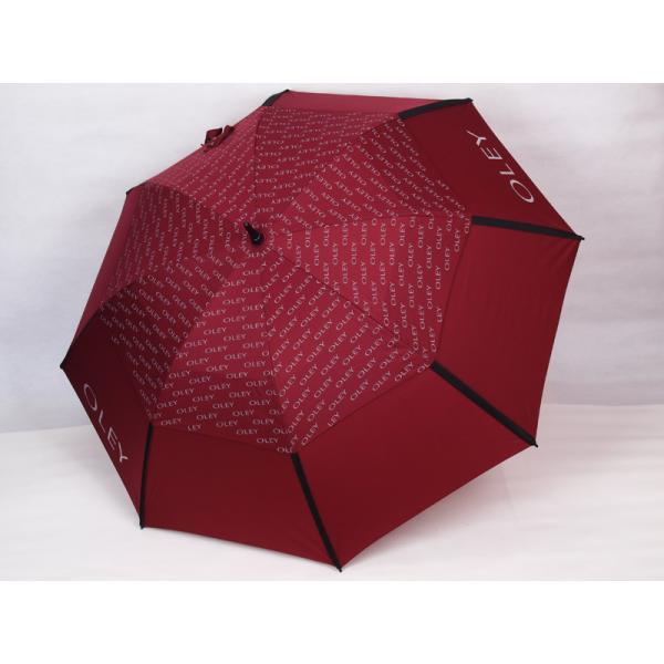 Paraguas de golf abierto automático de doble capa con palo de fibra de vidrio negro y agarre de goma