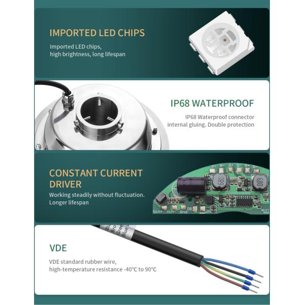 4 Wires IP68 DC24V Garden Fountain Led Lights IK10