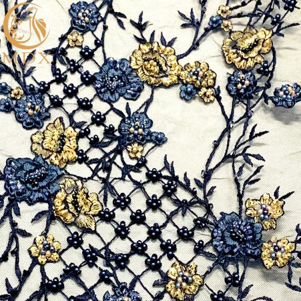 Sequin Handmade 3D Embroidery Lace Fabric For Wedding Dress