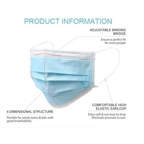 3 Ply Doctor Nurse Face Mask Non Woven Fabric Disposable Surgical Mask