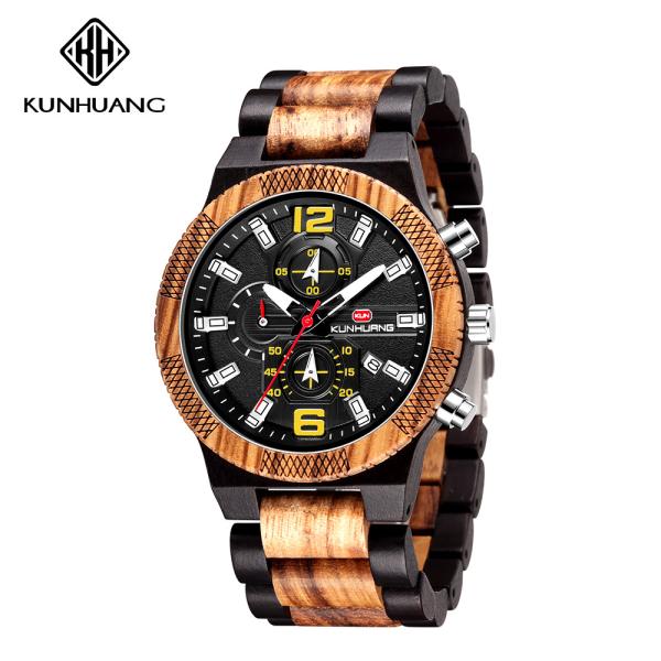 Man Black Dial Wooden Quartz Watch Business Wristwatch Water Proof 1019-3