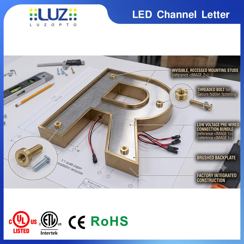 Titanium Gold Finish Plating Slim Casing Front Lit Covered Sheet LED Signage For Luxury Restaurant