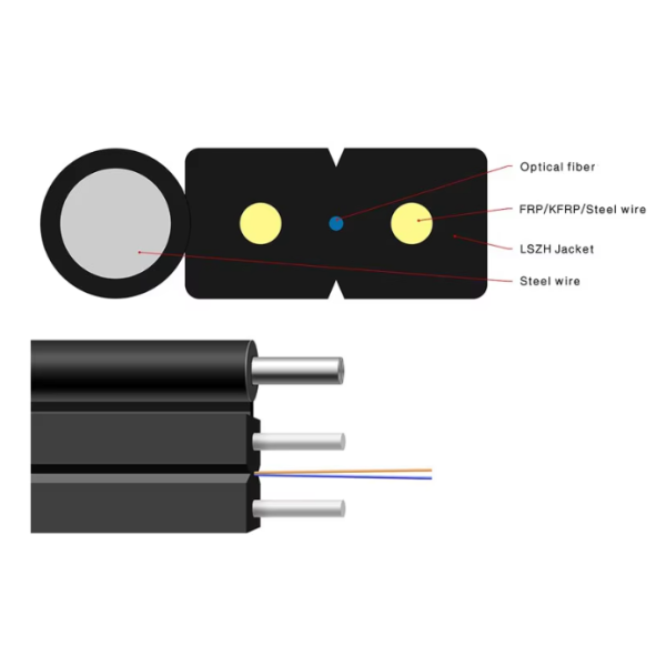 Outdoor Drop Fiber Optic Cable FRP Strength Member LSZH PVC Jacket Telecommunication Cable