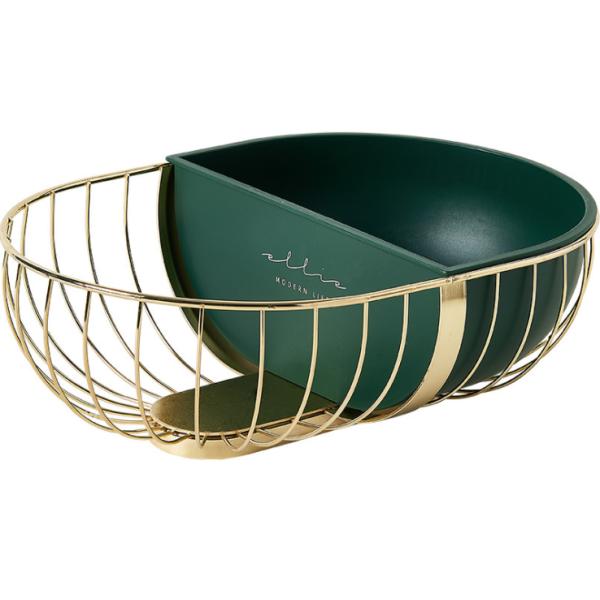 Double Partition Electroplating Steel Fruit Basket Fall Resistant