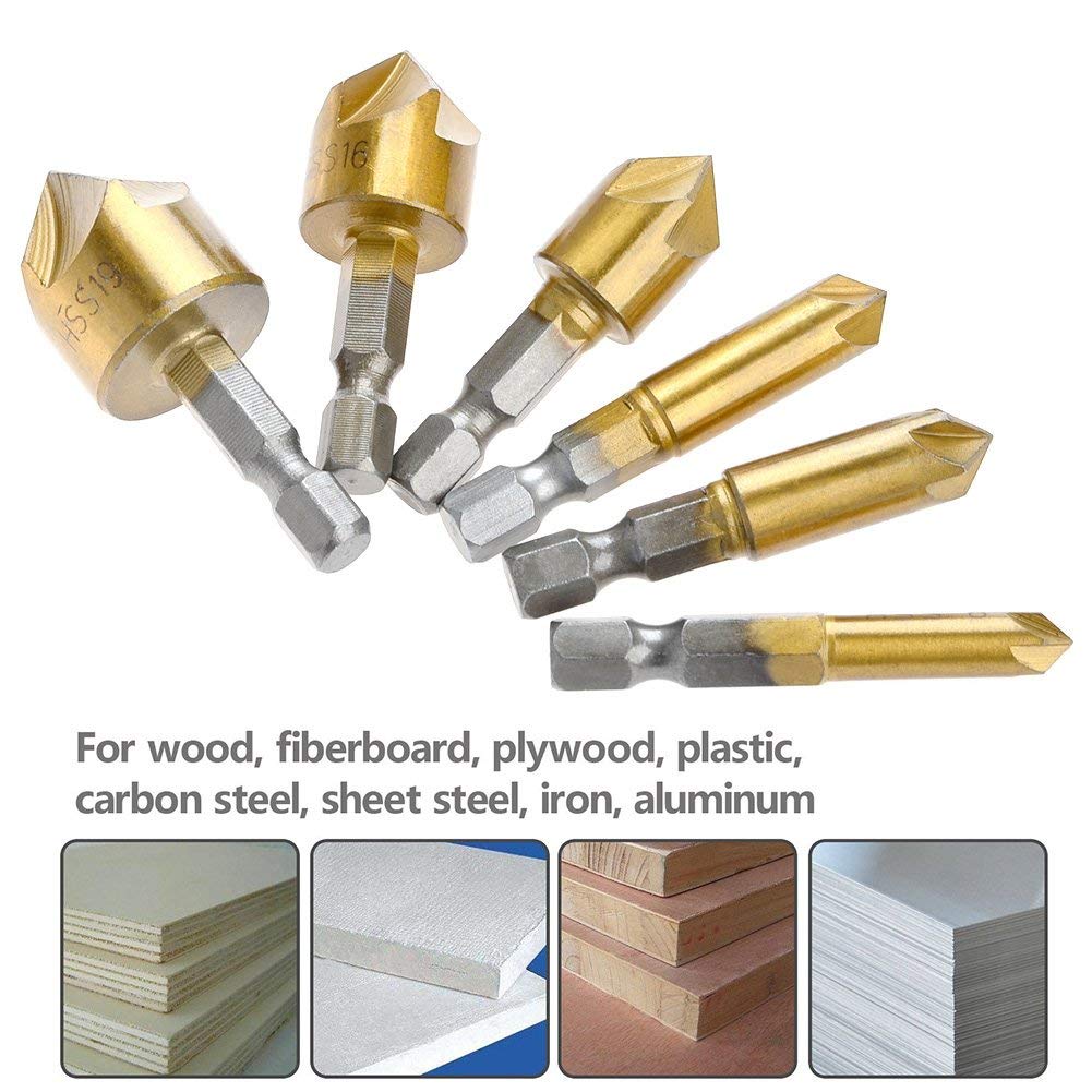 6 шт. Набор сверл зенковок HSS с титановым покрытием, 90 градусов