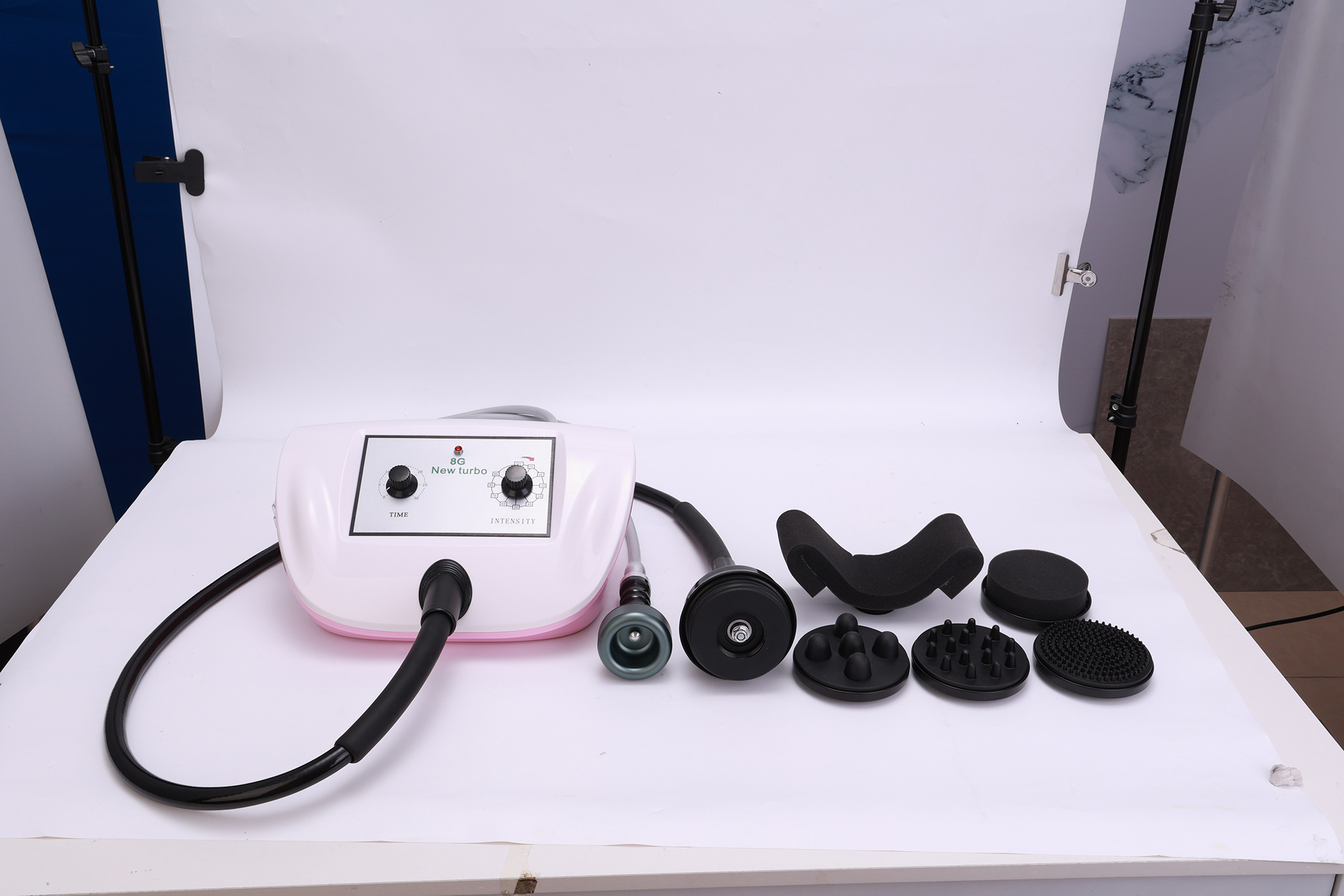 2024 2 in 1 pink G8 Vibration Body Massage Vacuum Heating Slimming Machine with Stand