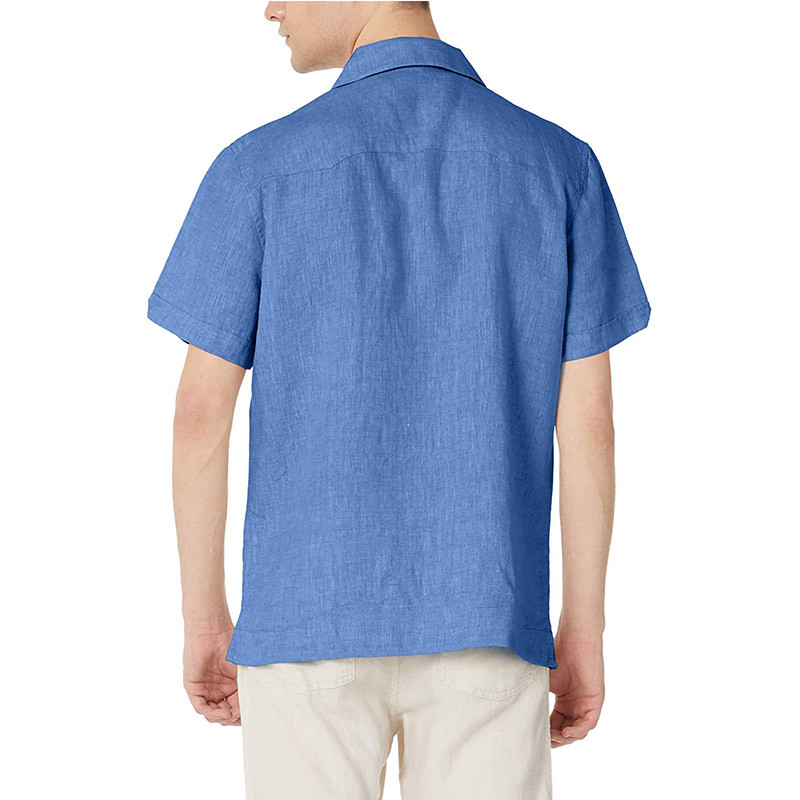 Cuban Guayabera Mens Casual Short Sleeve Shirts 100% Linen With 4 Pockets