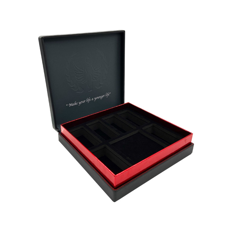 PU Leather One Piece Gift Box Magnetic Packaging Box Black Red Inside Print For Girls Cosmetic