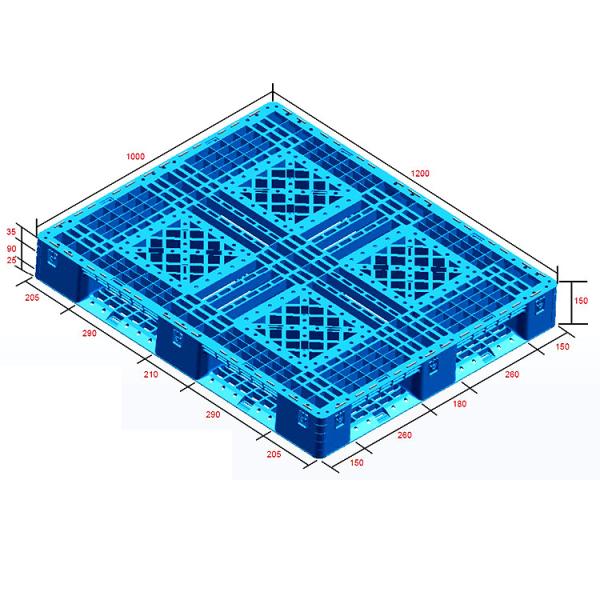 Paletas de plástico azules apilables 1200x1100mm de entrada de 4 vías estilo de cara única