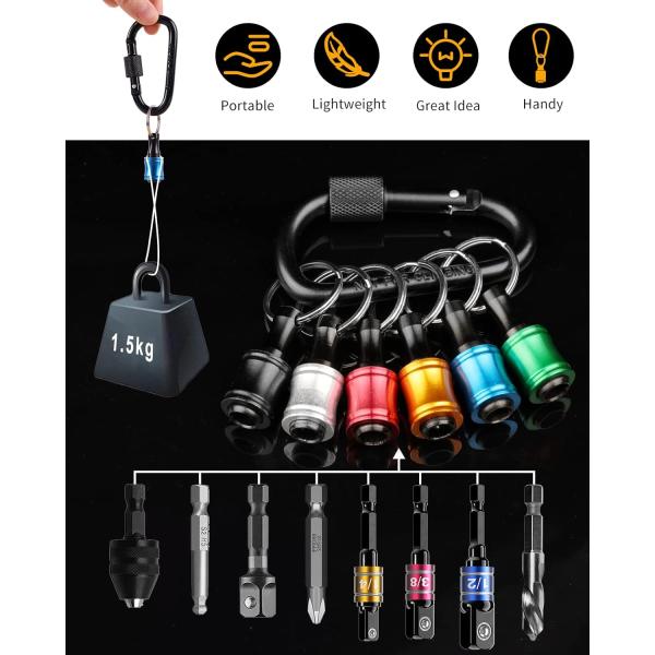 Black Oxide Finish 6pcs Quick Release 1/4 Inch Hex Shank Screw Driver Bit Holder Keychain