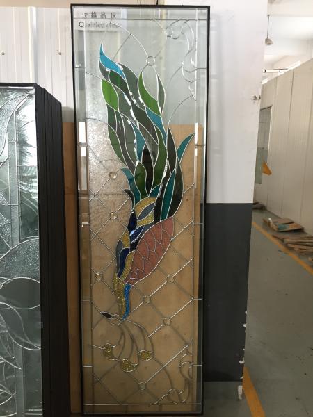 Free design a Peacock Design decorative bevel glass  with zinc caming and baroque glassfor transoms to u.s clients