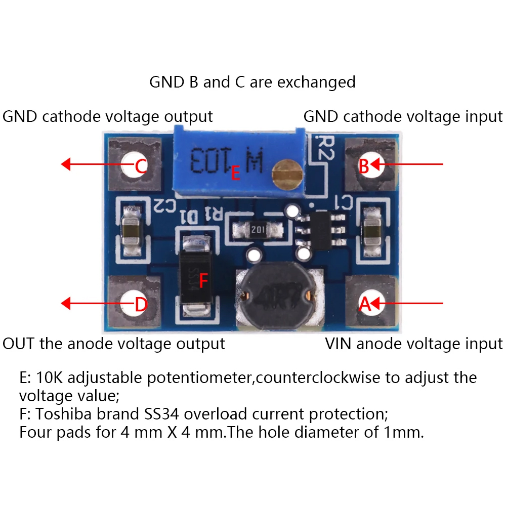 Модуль преобразователя повышения напряжения 2А для внедрения источника питания постоянного тока SX1308