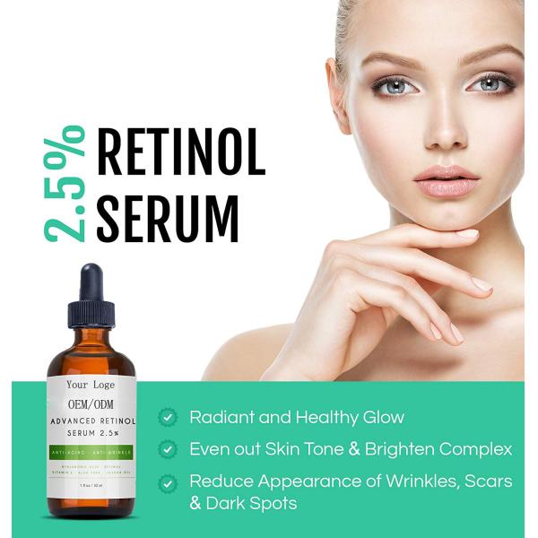 органическая сыворотка 2,5% ретинола 60мл с Хялуроник кислотой & витамином е для стороны