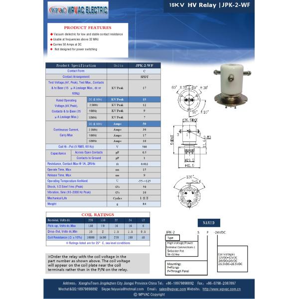 Ceramic Vacuum Relay Switch High Voltage DC15KV 50A For Hot Load Switching