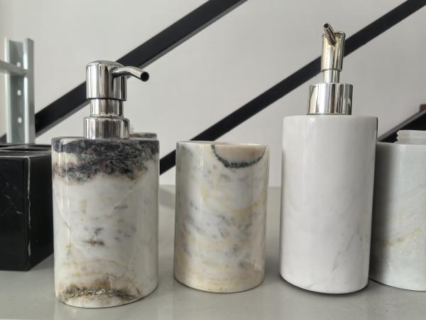 Dispensador de jabón de mármol de lujo Conjuntos de baño de piedra hechos a mano para el hogar