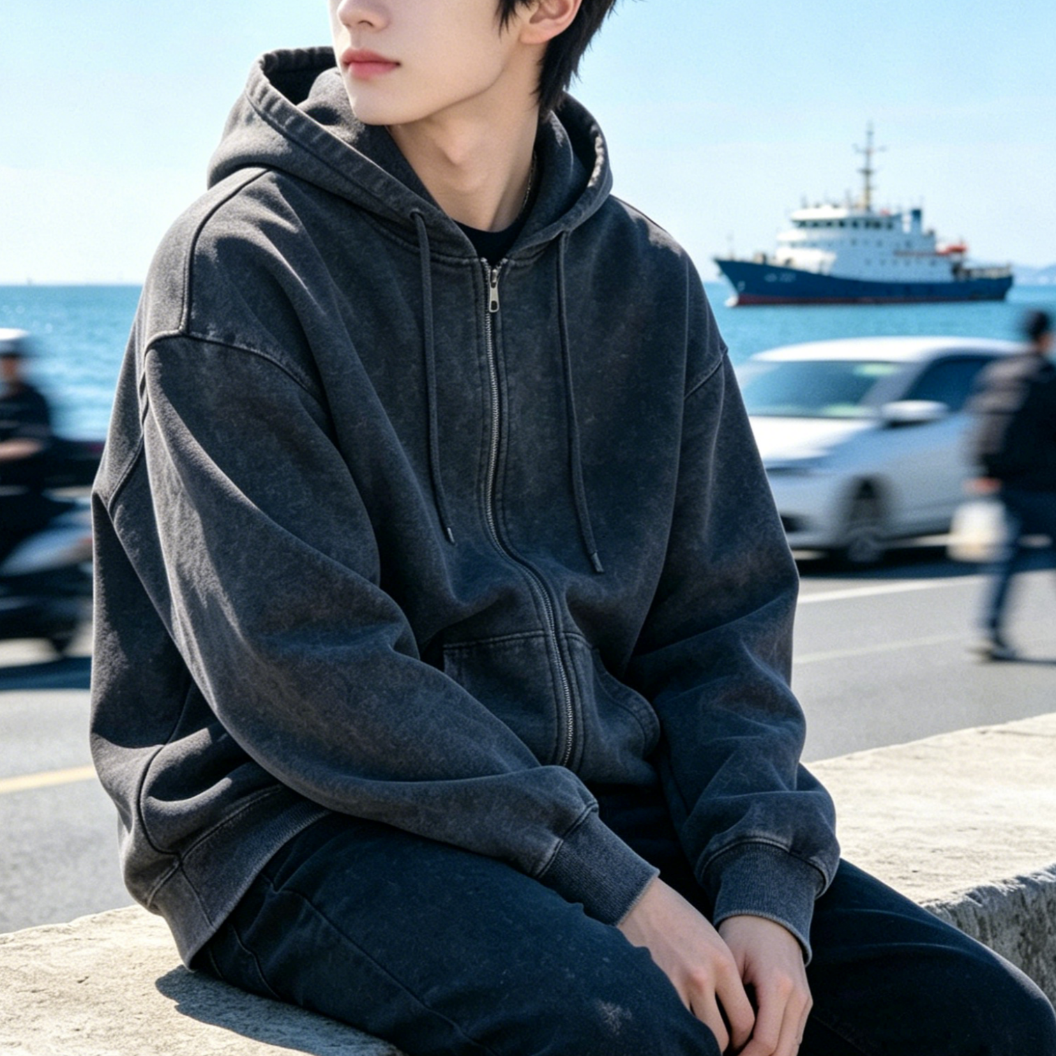 Vintage Stone Wash Hoodies Casual Heavyweight Cotton Hoodie For Youth