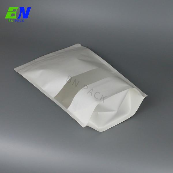 Plain Stand Up Resealable Food Grade White Kraft Paper Bags With Window For Snack
