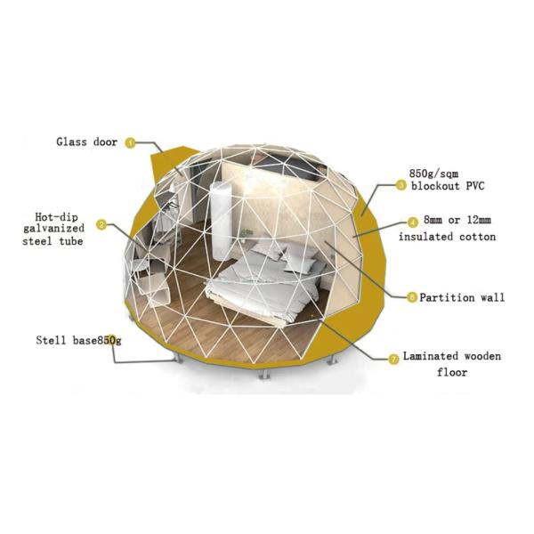На открытом воздухе 8м семейный кемпинг Глампинг палаточный купол с ванной, курортный кемпинг палаты для 2-4 человек
