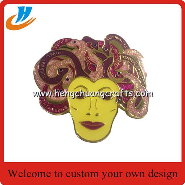 Metal pin US enamel custom factory wholesale badge with plated antique brass
