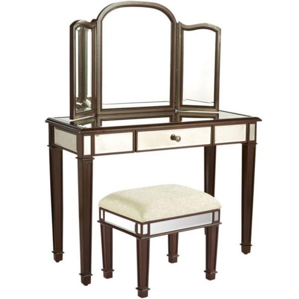 Wooden Compact Dressing Table Corner Vanity Set Assembled