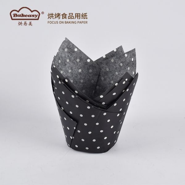 Tulip Shape Muffin Baking Paper Cups, Oil Proof Thick Parchment Cupcake Liners, Disposable Decorative Cake Paper Holders for Birthday Wedding Bakery Supplies