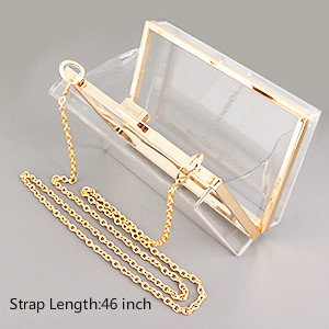 Button Closure PVC Clutch Bag For Women Handbag Snap Sleeve Cosmetic Makeup Bag, Satchel Golden Handle Chain Clutch PVC