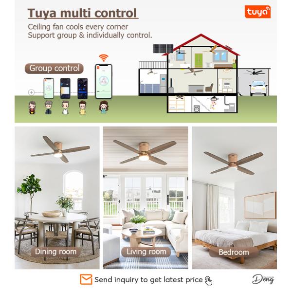 Low Profile 4 MDF Blades LED Ceiling Fan com controle inteligente e CCT 3000K/4500K/6000K