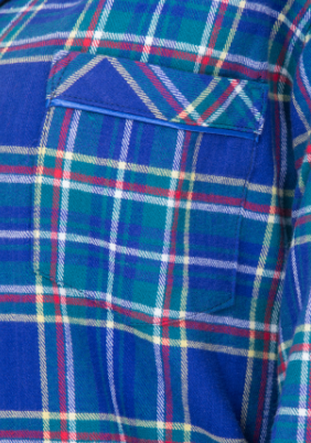 Checked Style Women'S Button Up Nightshirt Dress With Piping And Satin Fabric Buttons