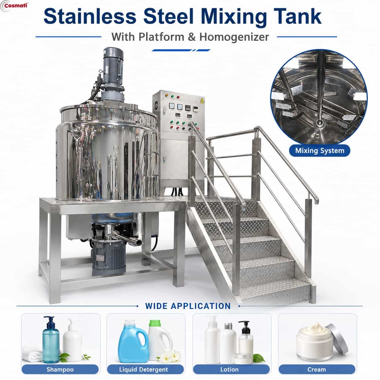 1000L Stainless Steel Homogenizing Mixing Tank Mayonnaise Tomato Sauce Blender
