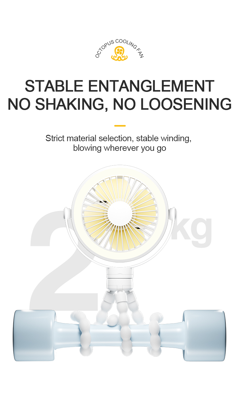 Wholesale Tailor Battery Capacity Flexible Arms Stand Rechargeable USB Portable Octopus Cooling Fan with LED Light