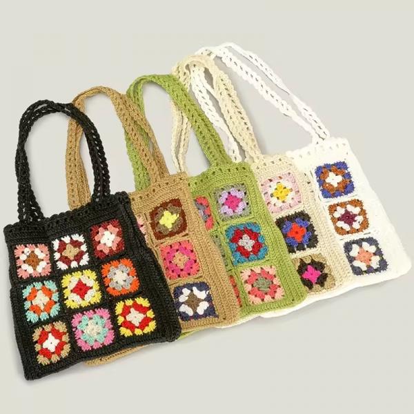 OEM/ODM Acceptable Crochet Women Shoulder Bags Granny Square Tote Bag Knitted Handbags