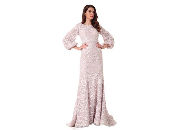 Three Quarter Sleeve Sweep Train Muslim Evening Dress Mermaid Style