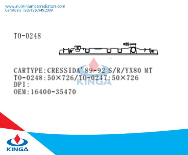 Plastic Car Radiator Top Tank For Toyota Cressida'89-92 S/R/YX80 At OEM: 16400-35480